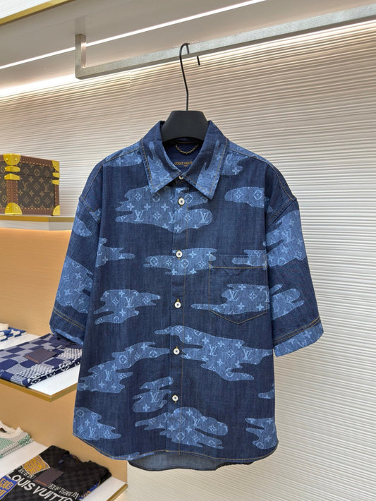 LV Monogram Short-Sleeved Chambray Shirt