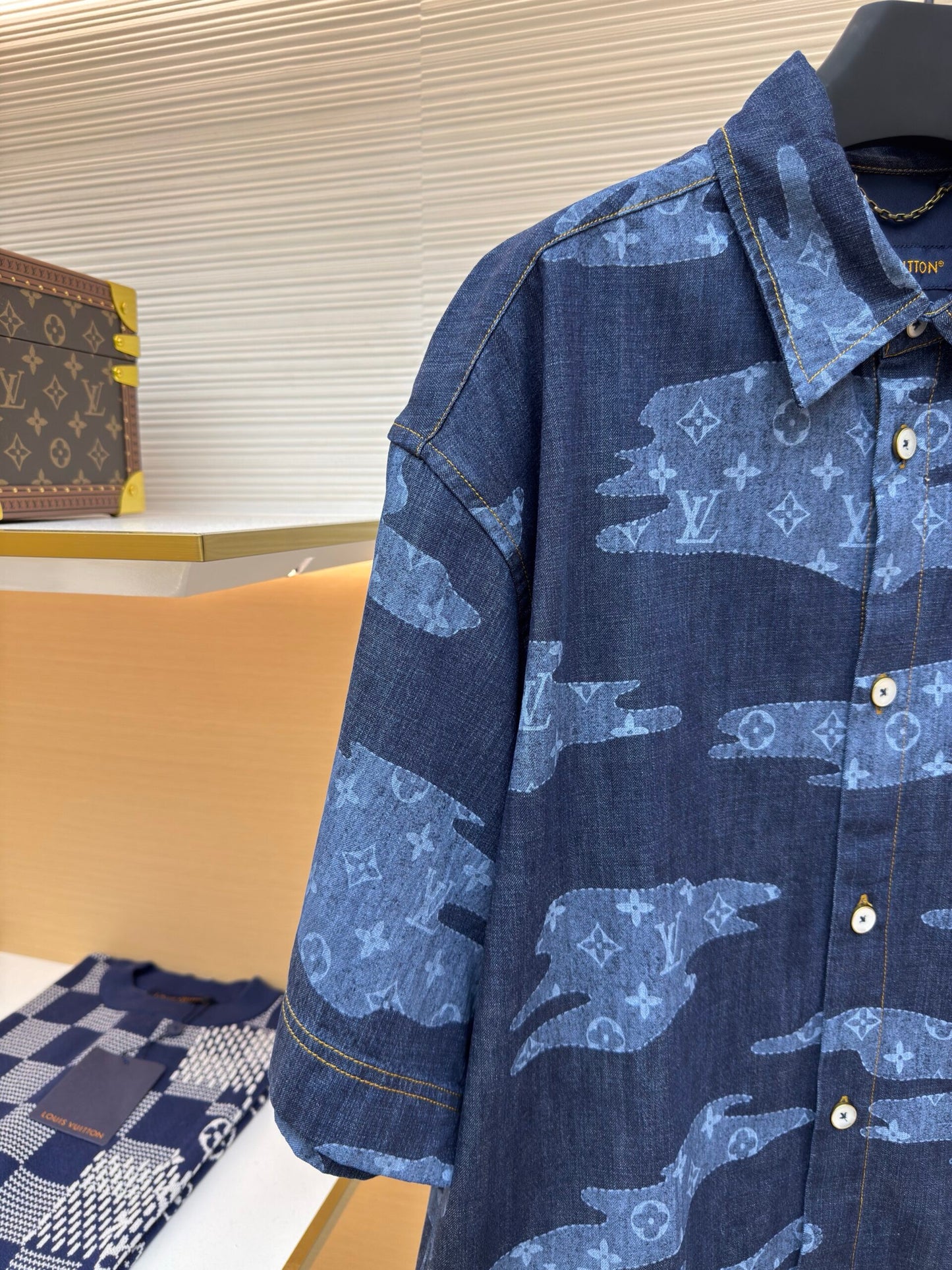 LV Monogram Short-Sleeved Chambray Shirt