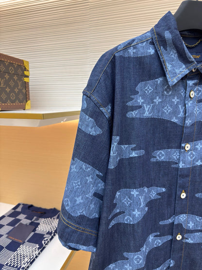 LV Monogram Short-Sleeved Chambray Shirt