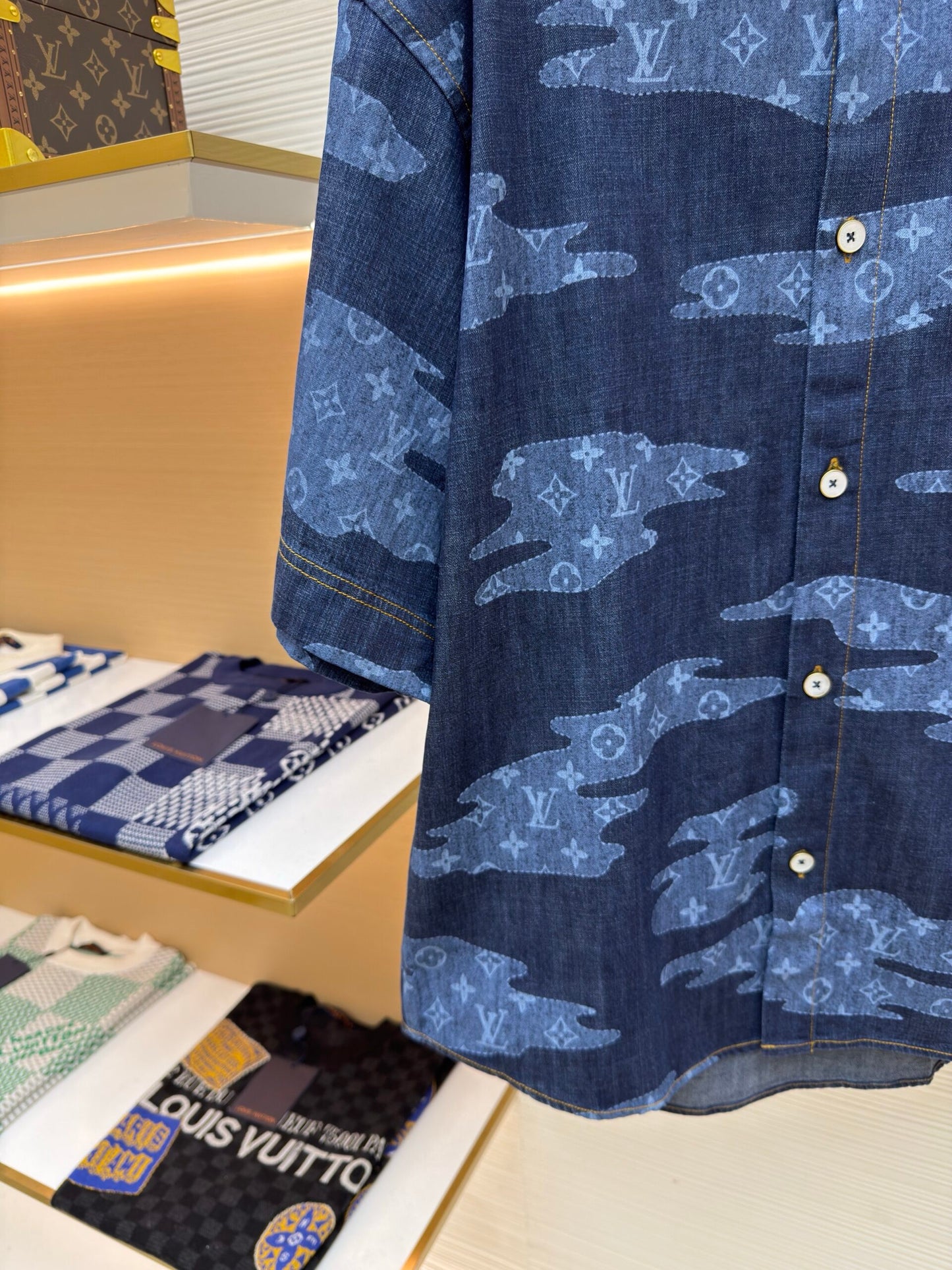 LV Monogram Short-Sleeved Chambray Shirt