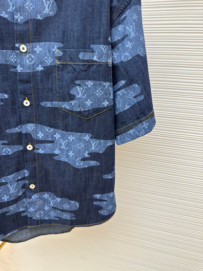 LV Monogram Short-Sleeved Chambray Shirt