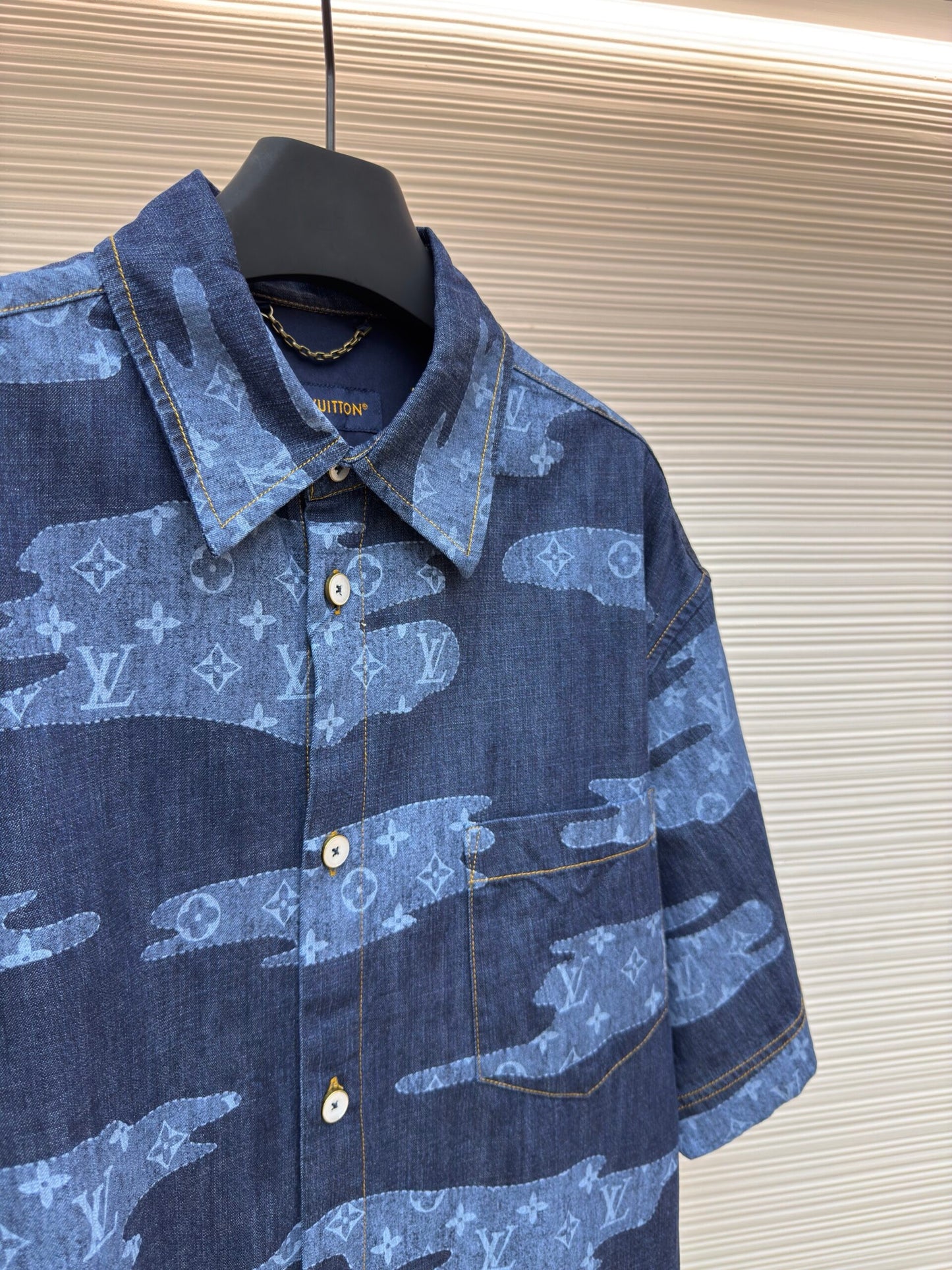 LV Monogram Short-Sleeved Chambray Shirt