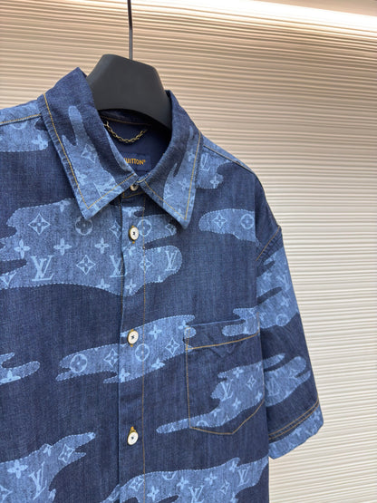 LV Monogram Short-Sleeved Chambray Shirt