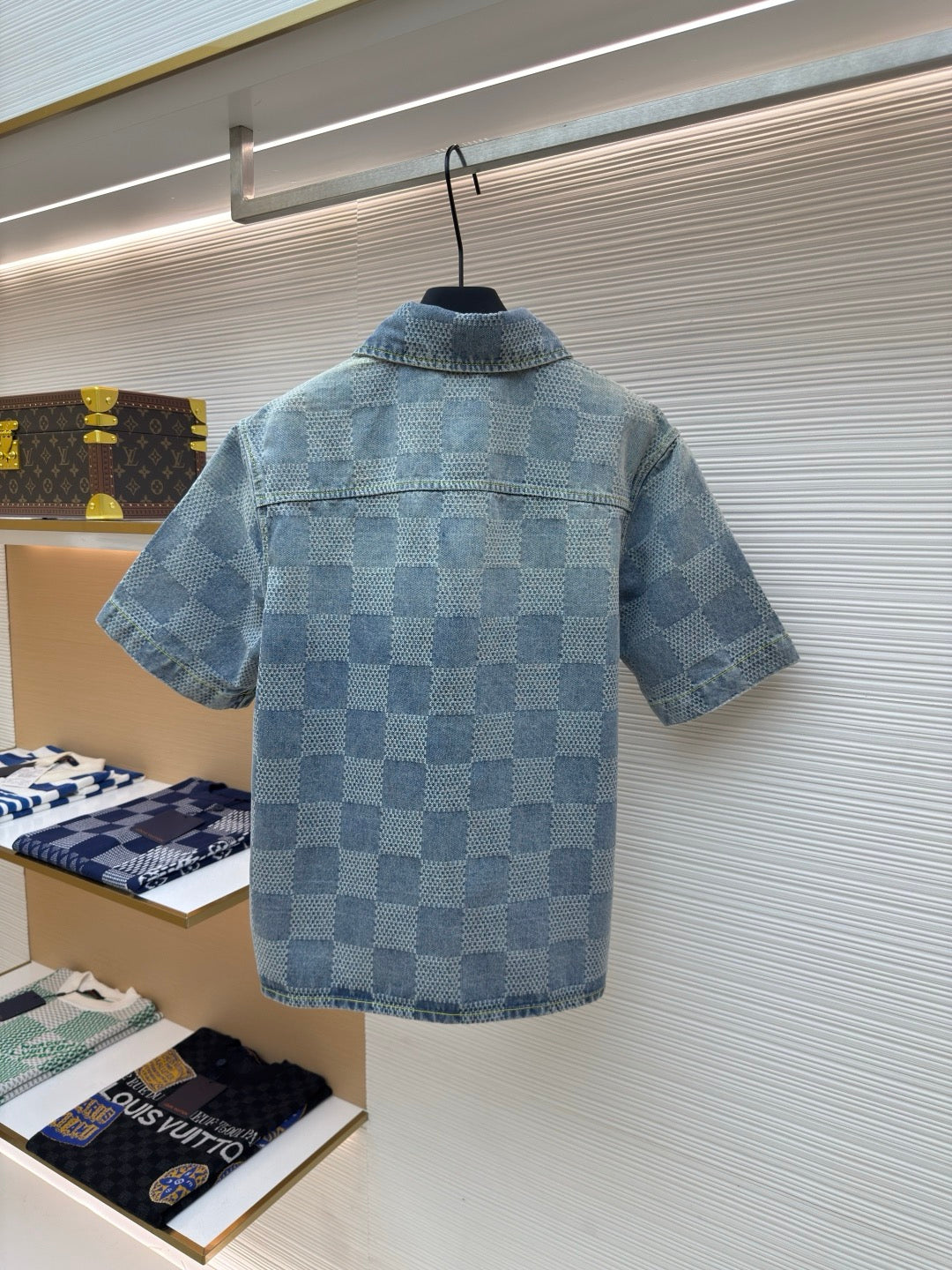 LV Damier 3D Light Denim Short-Sleeved Shirt