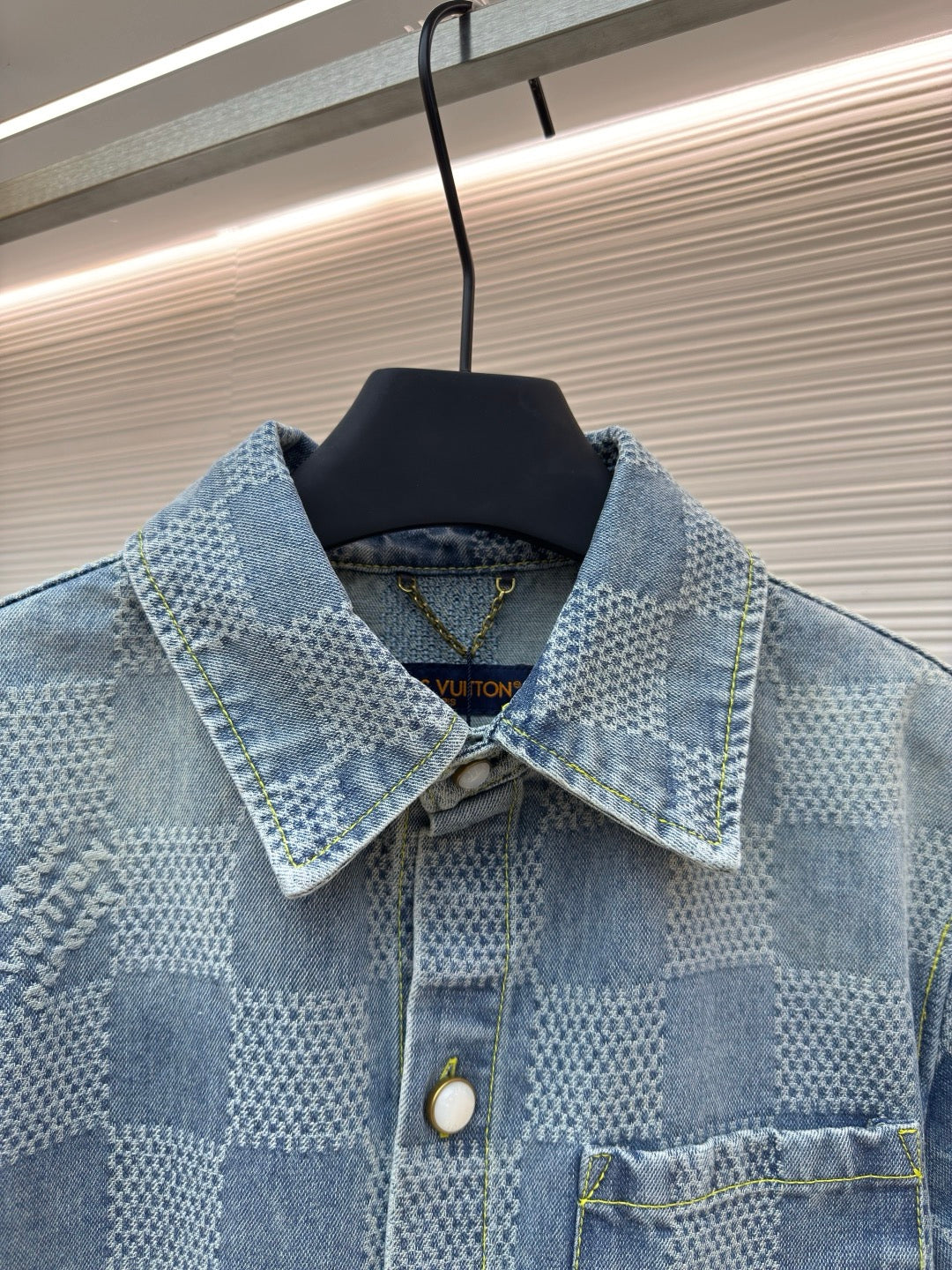 LV Damier 3D Light Denim Short-Sleeved Shirt