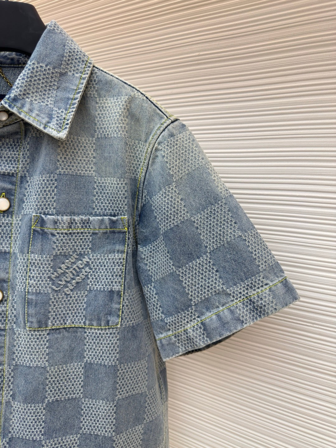 LV Damier 3D Light Denim Short-Sleeved Shirt