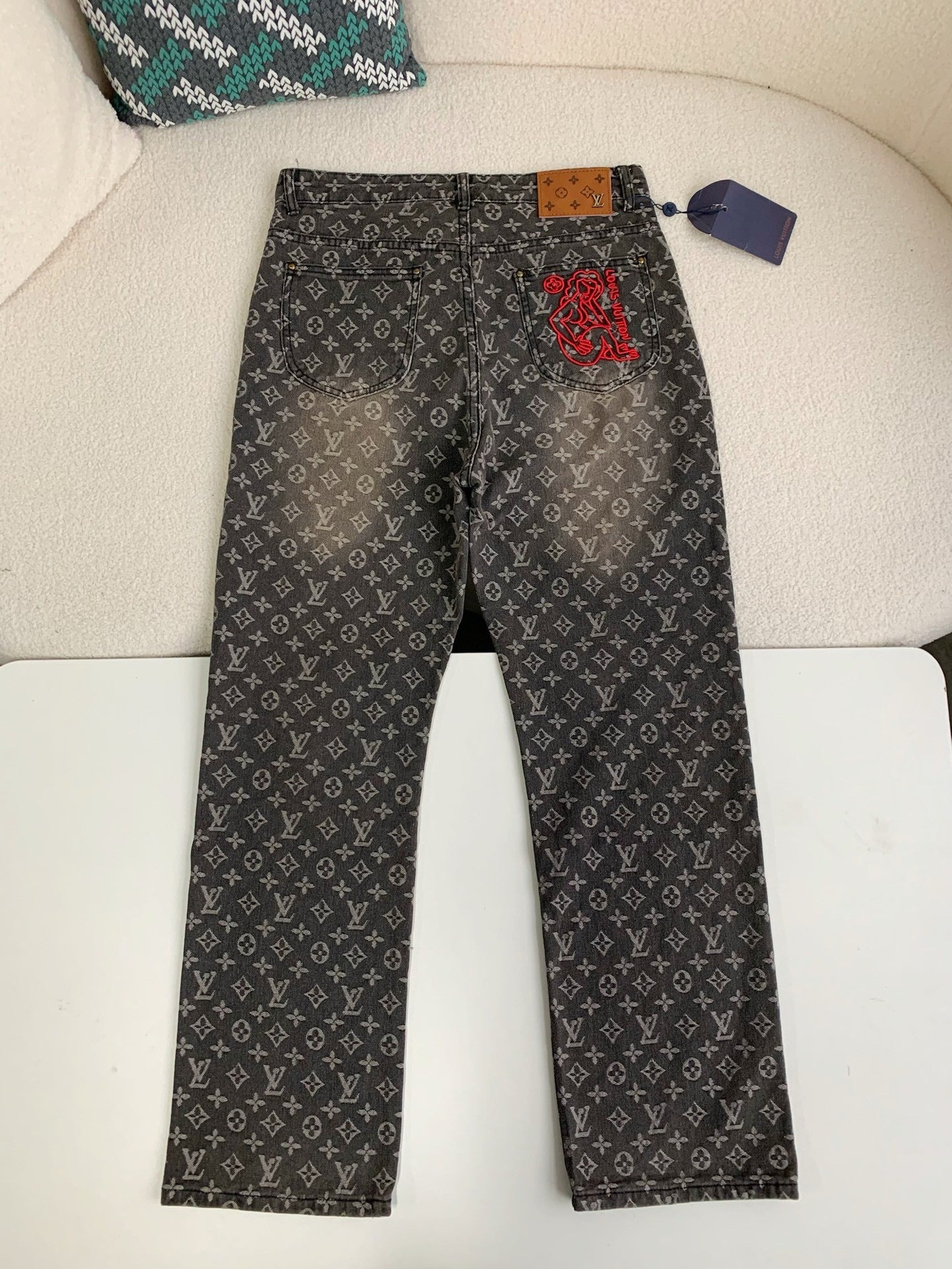 LV Monogram Jacquard Denim Skate Pants 2023SS