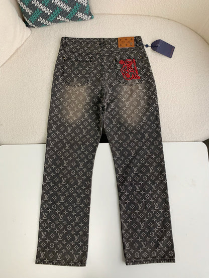 LV Monogram Jacquard Denim Skate Pants 2023SS