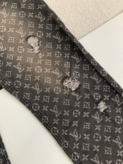 LV Monogram Jacquard Denim Skate Pants 2023SS