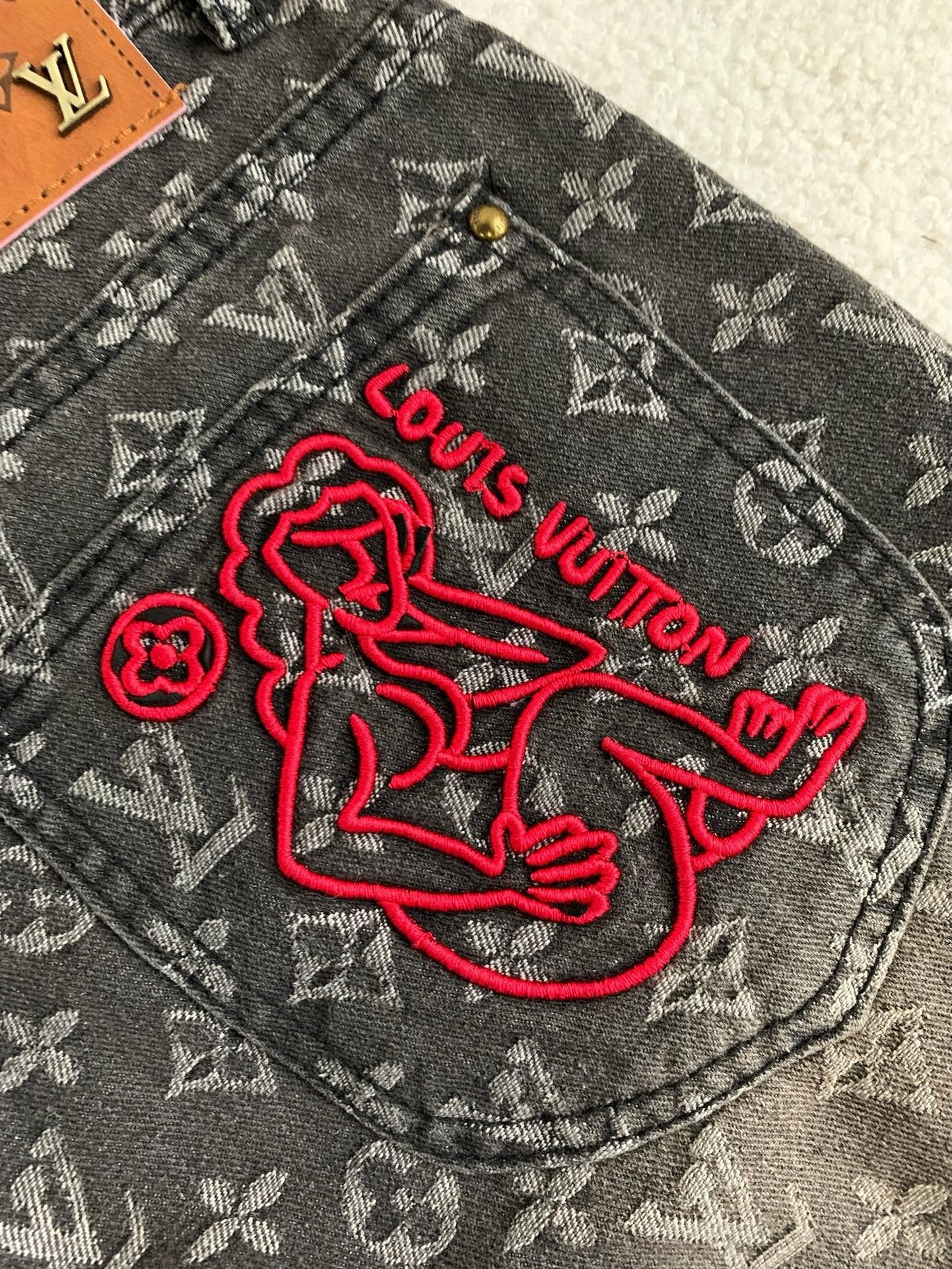 LV Monogram Jacquard Denim Skate Pants 2023SS