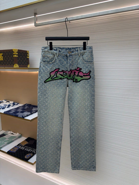 LV Denim Graffiti Pants
