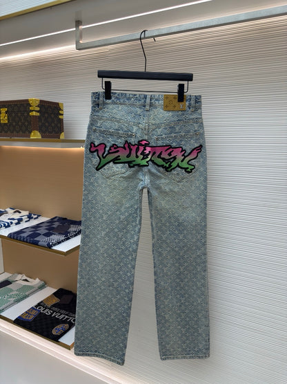 LV Denim Graffiti Pants
