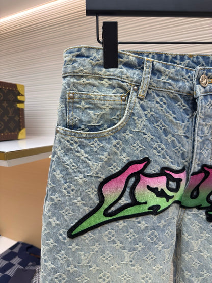 LV Denim Graffiti Pants