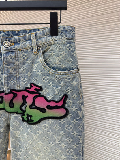 LV Denim Graffiti Pants